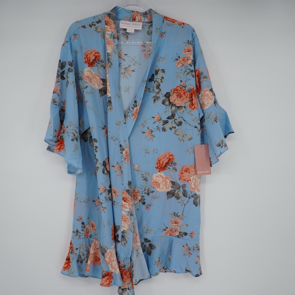 Birdy Grey Ruffle Tie Robe Blue XS Bride Bridesmaids Gown Wedding Party NEW